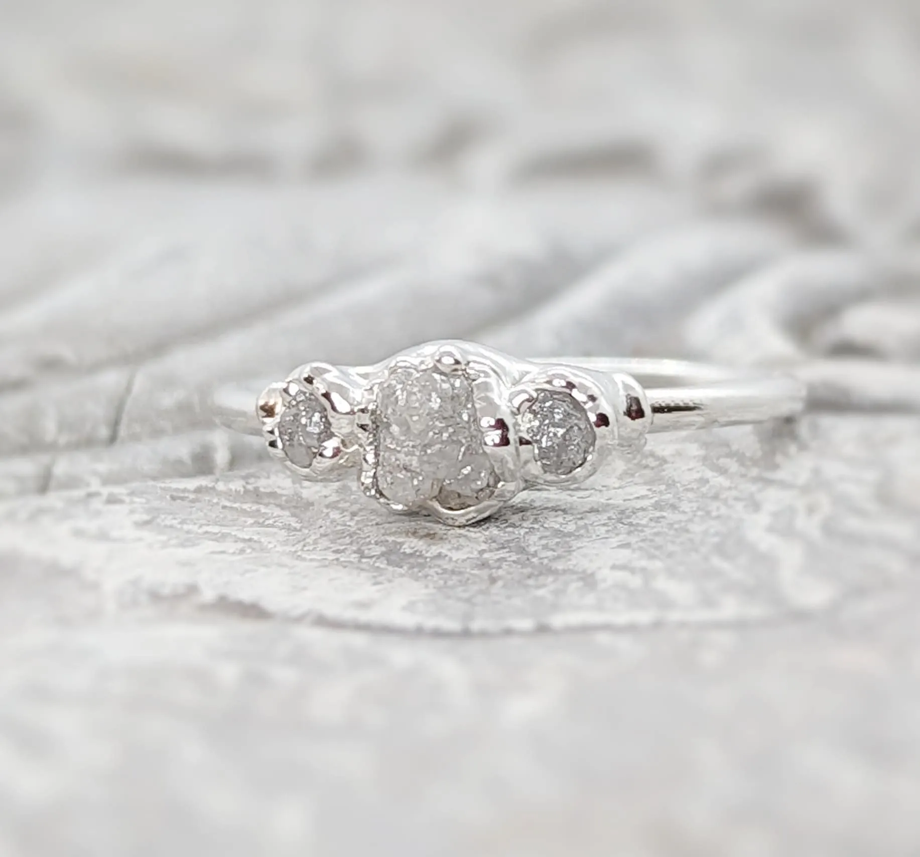 Raw diamond engagement ring