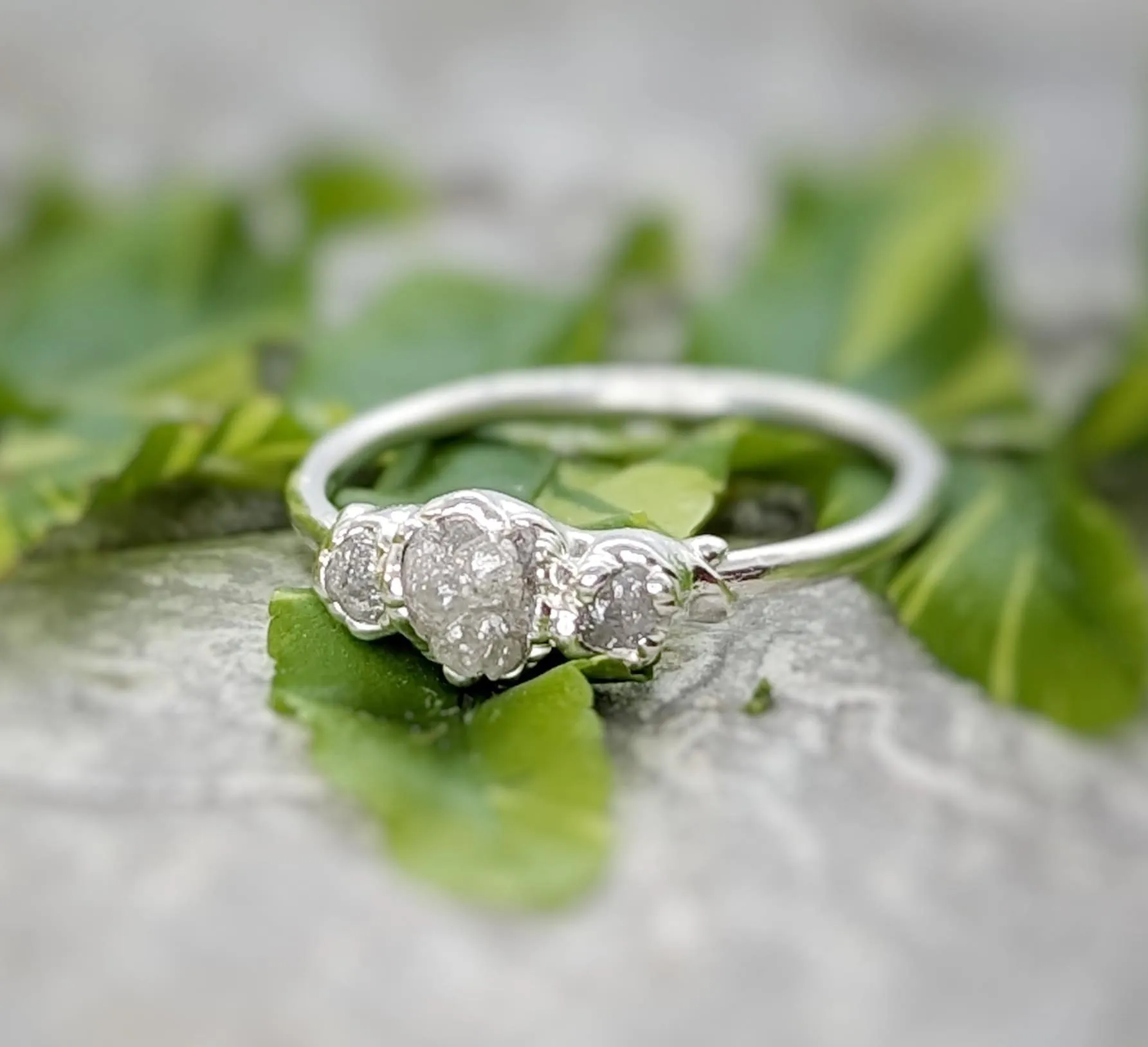 Raw diamond engagement ring