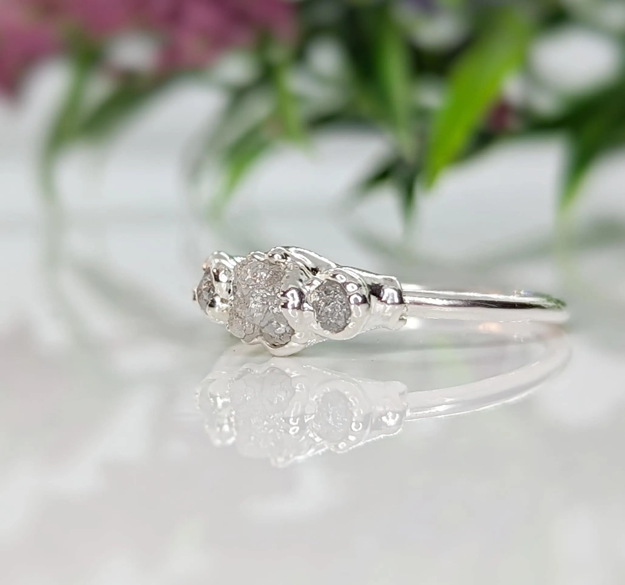 Raw diamond engagement ring