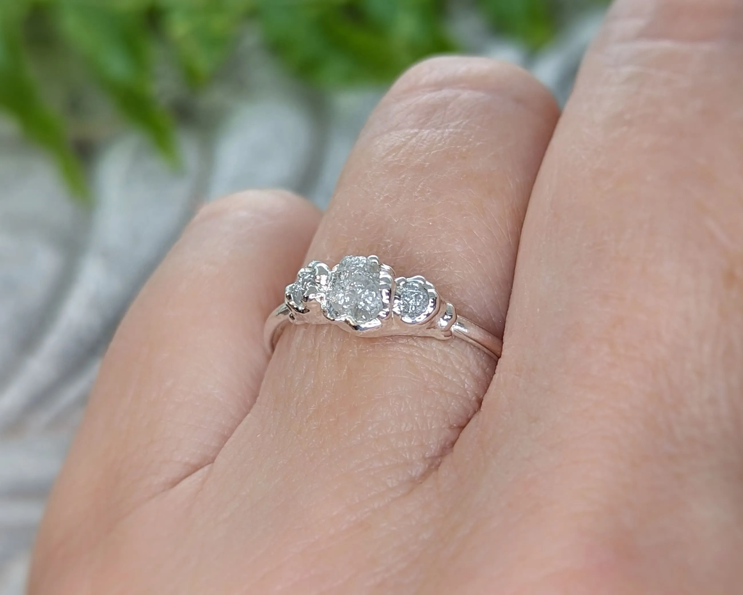 Raw diamond engagement ring