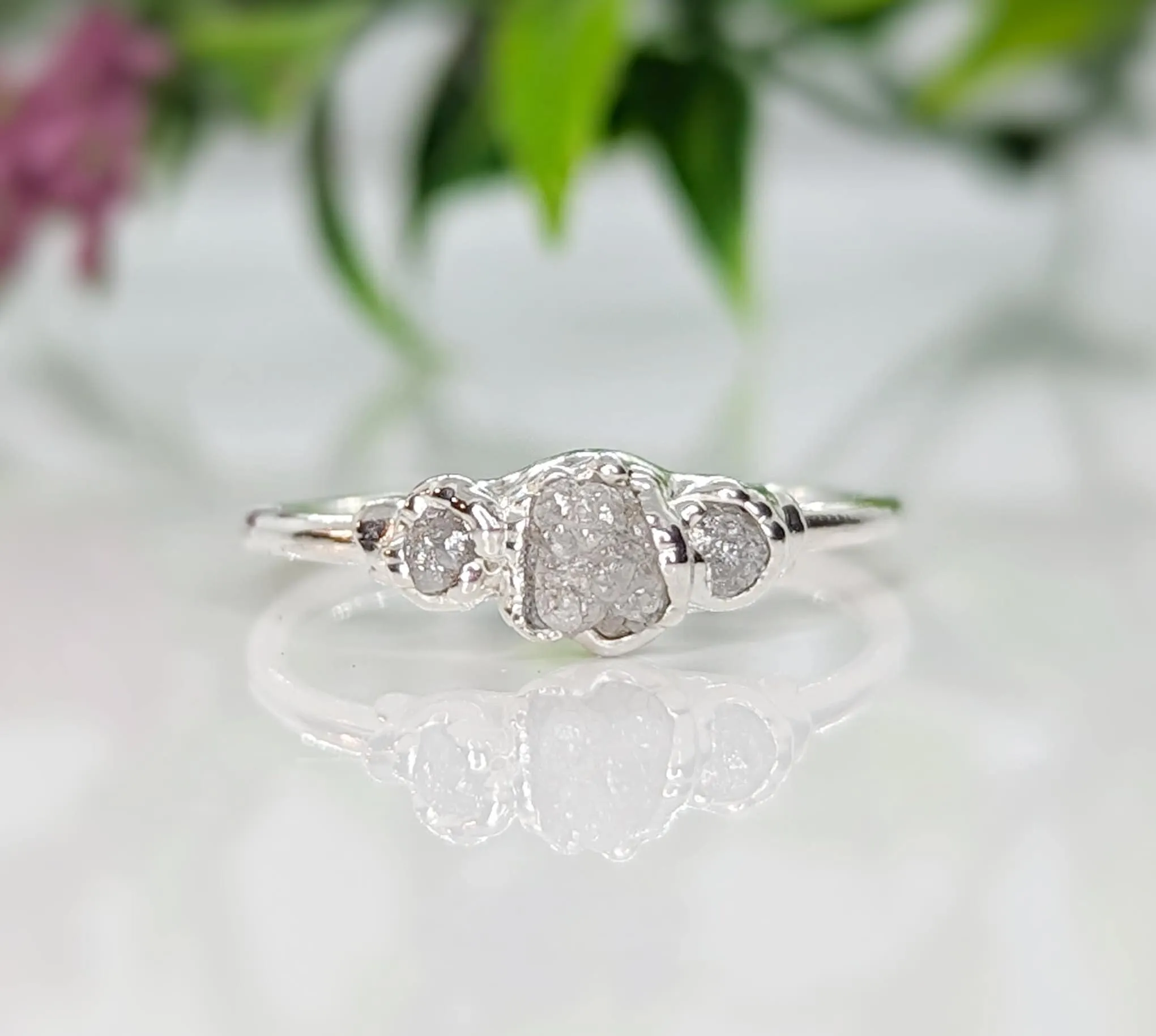 Raw diamond engagement ring
