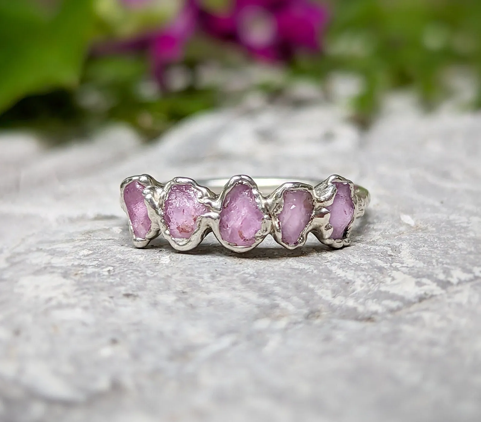 Raw pink Sapphire Eternity ring