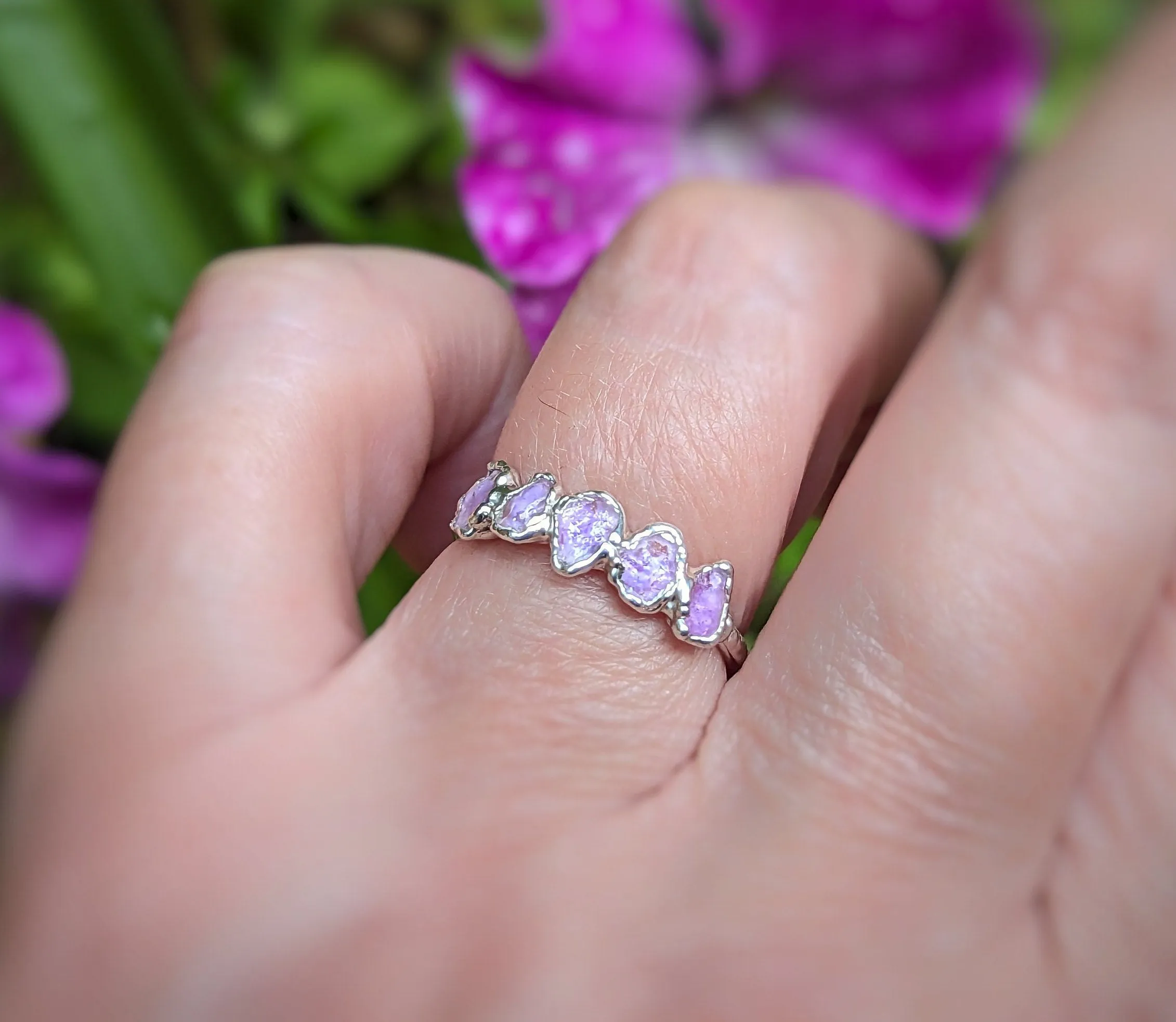 Raw pink Sapphire Eternity ring