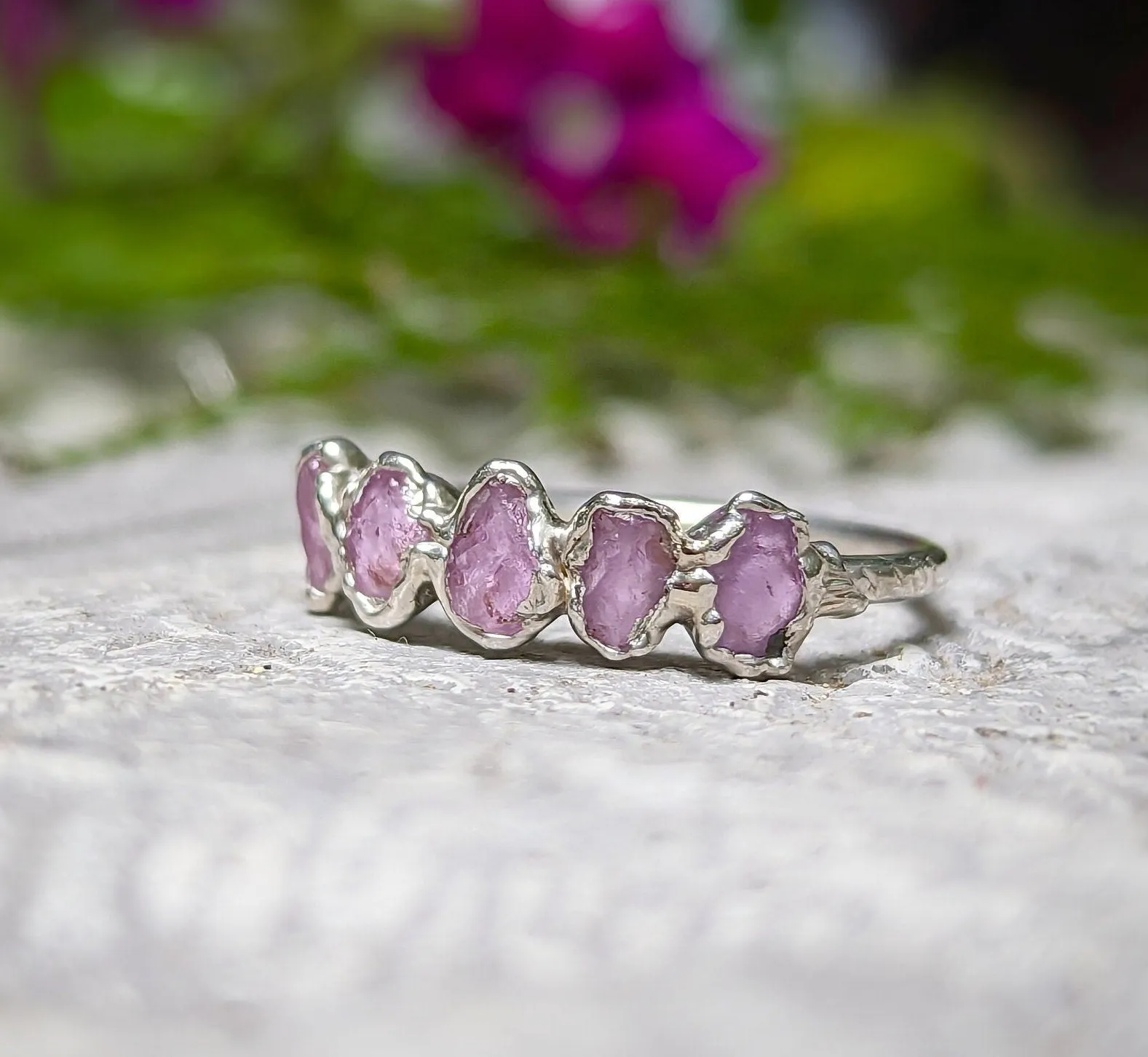 Raw pink Sapphire Eternity ring