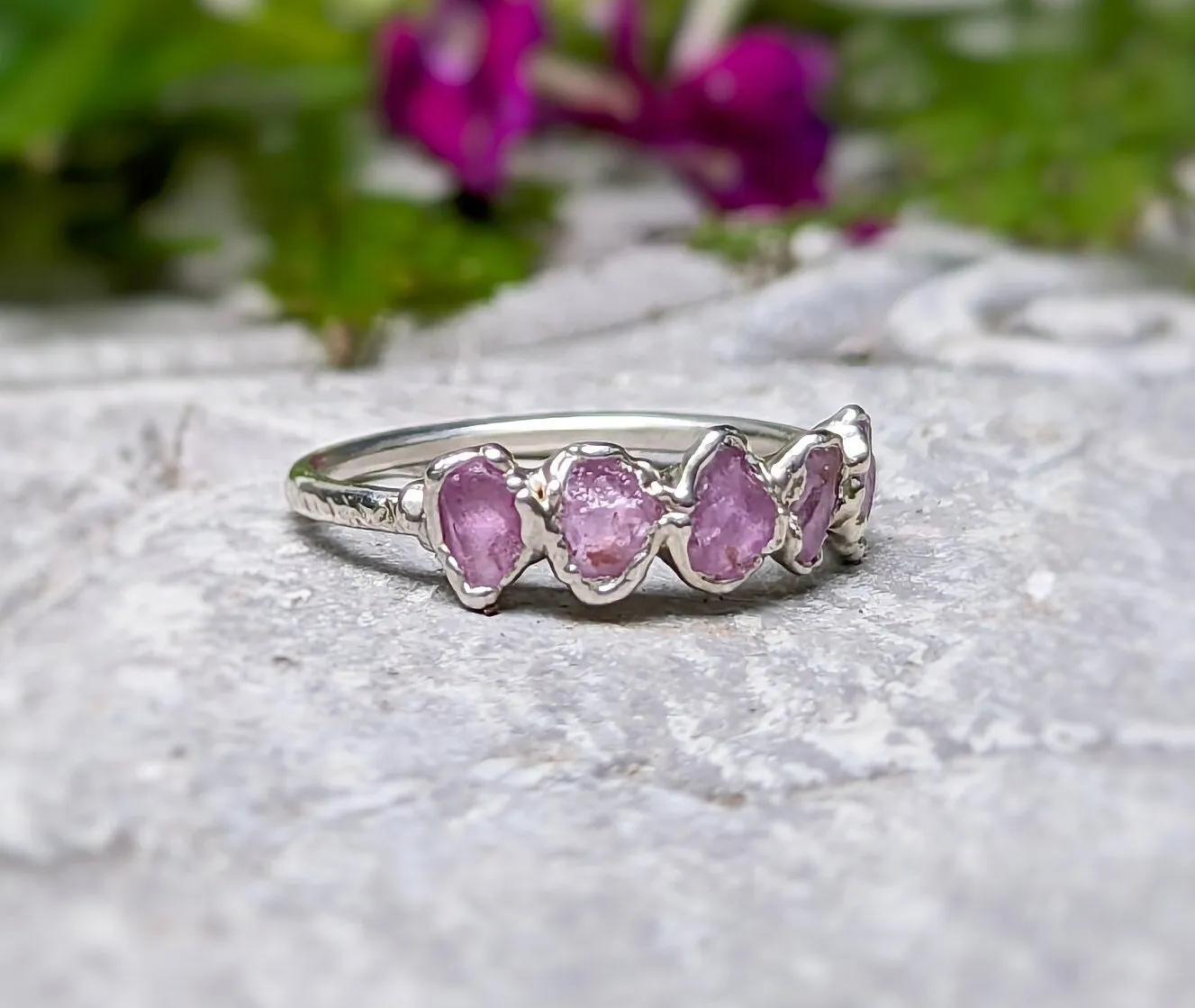 Raw pink Sapphire Eternity ring