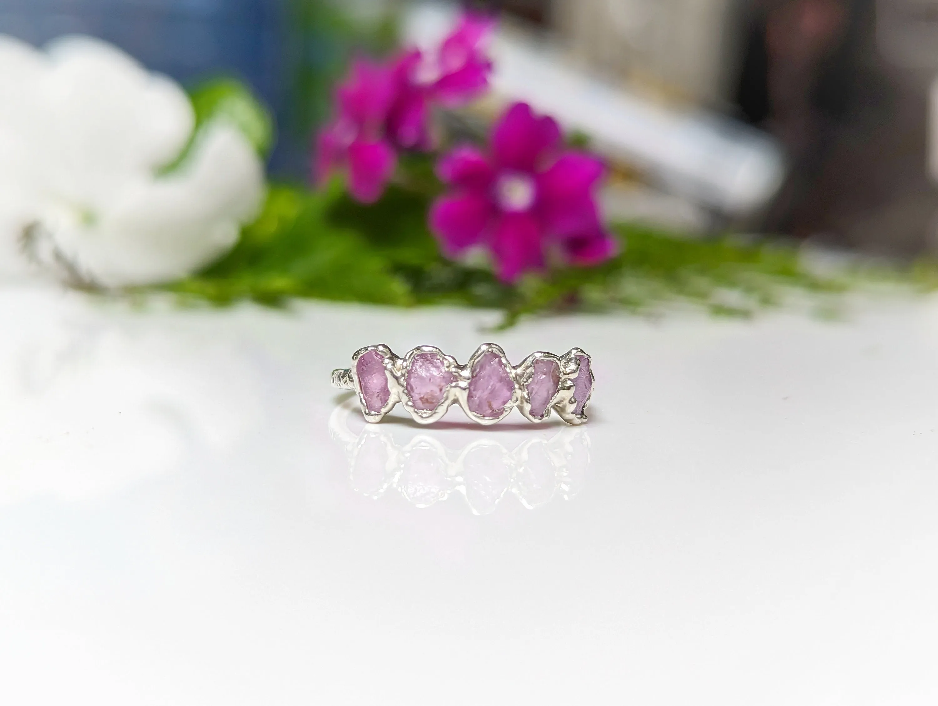 Raw pink Sapphire Eternity ring