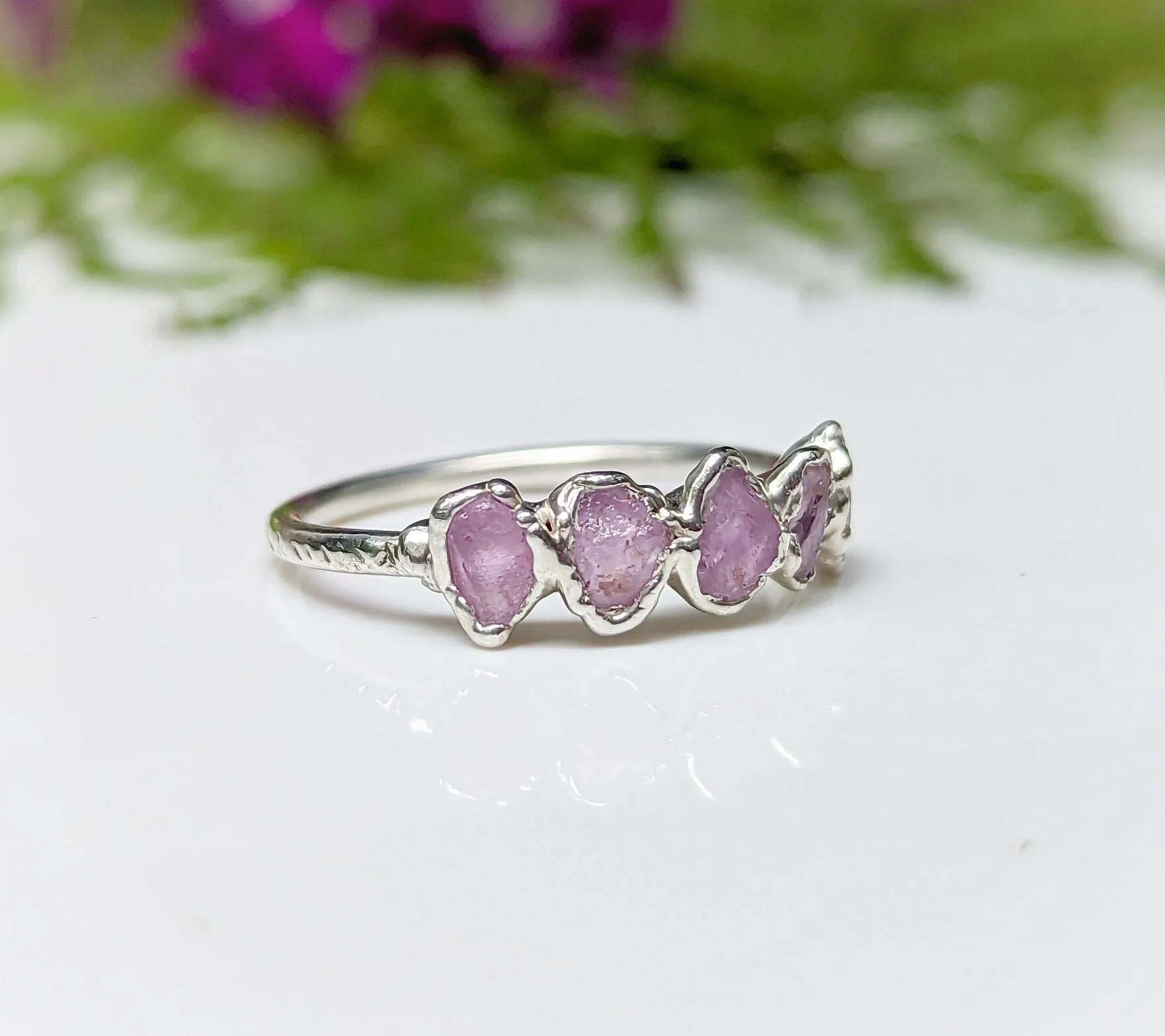 Raw pink Sapphire Eternity ring