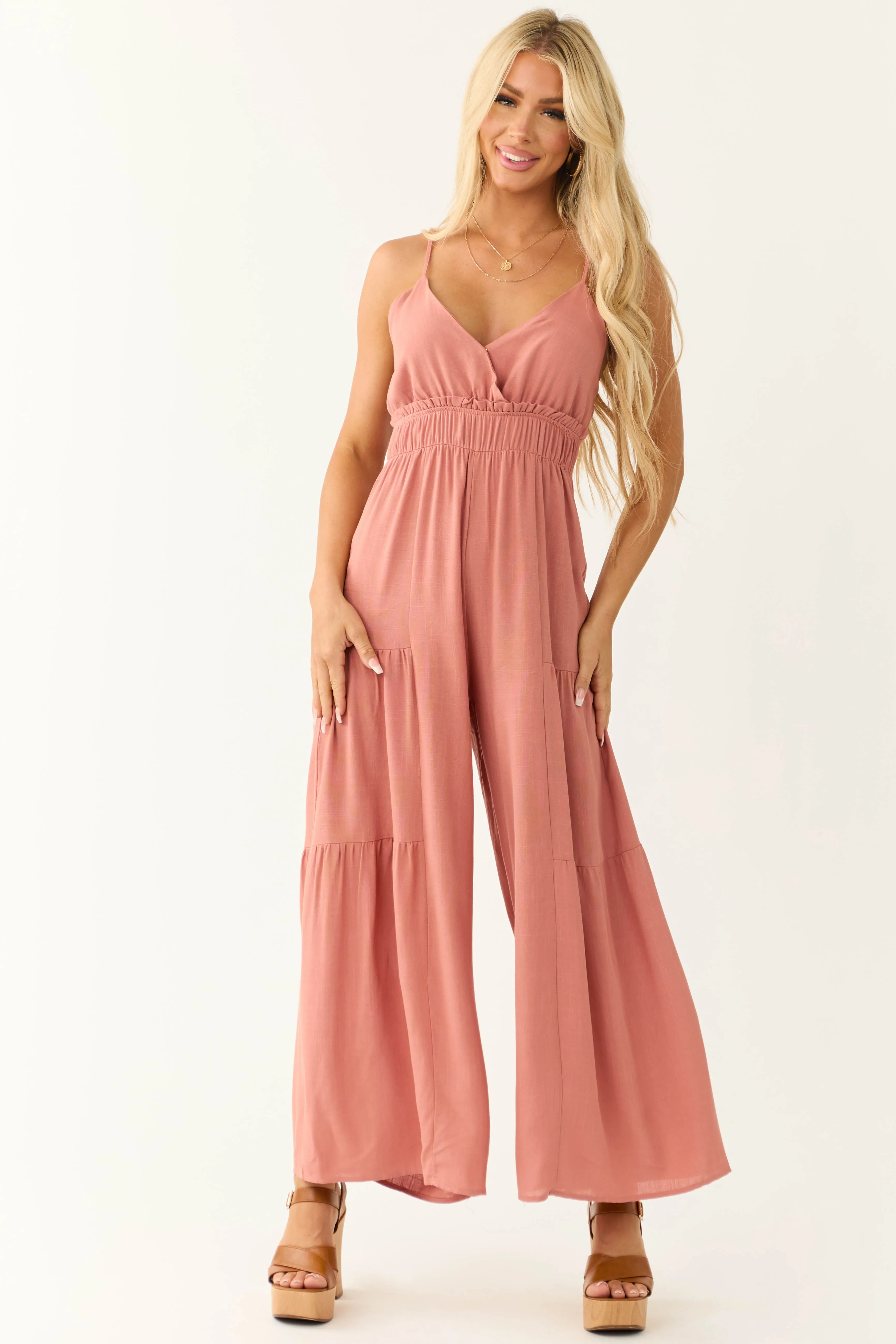 Rose Taupe Sleeveless Wide Leg Jumpsuit