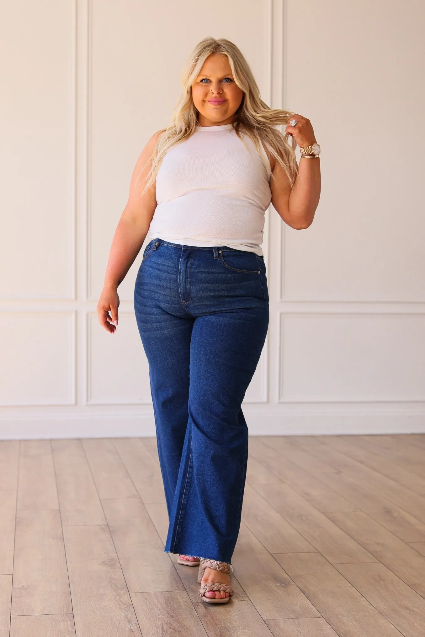 The Dakota True Blue Wide Leg with Fray Hem