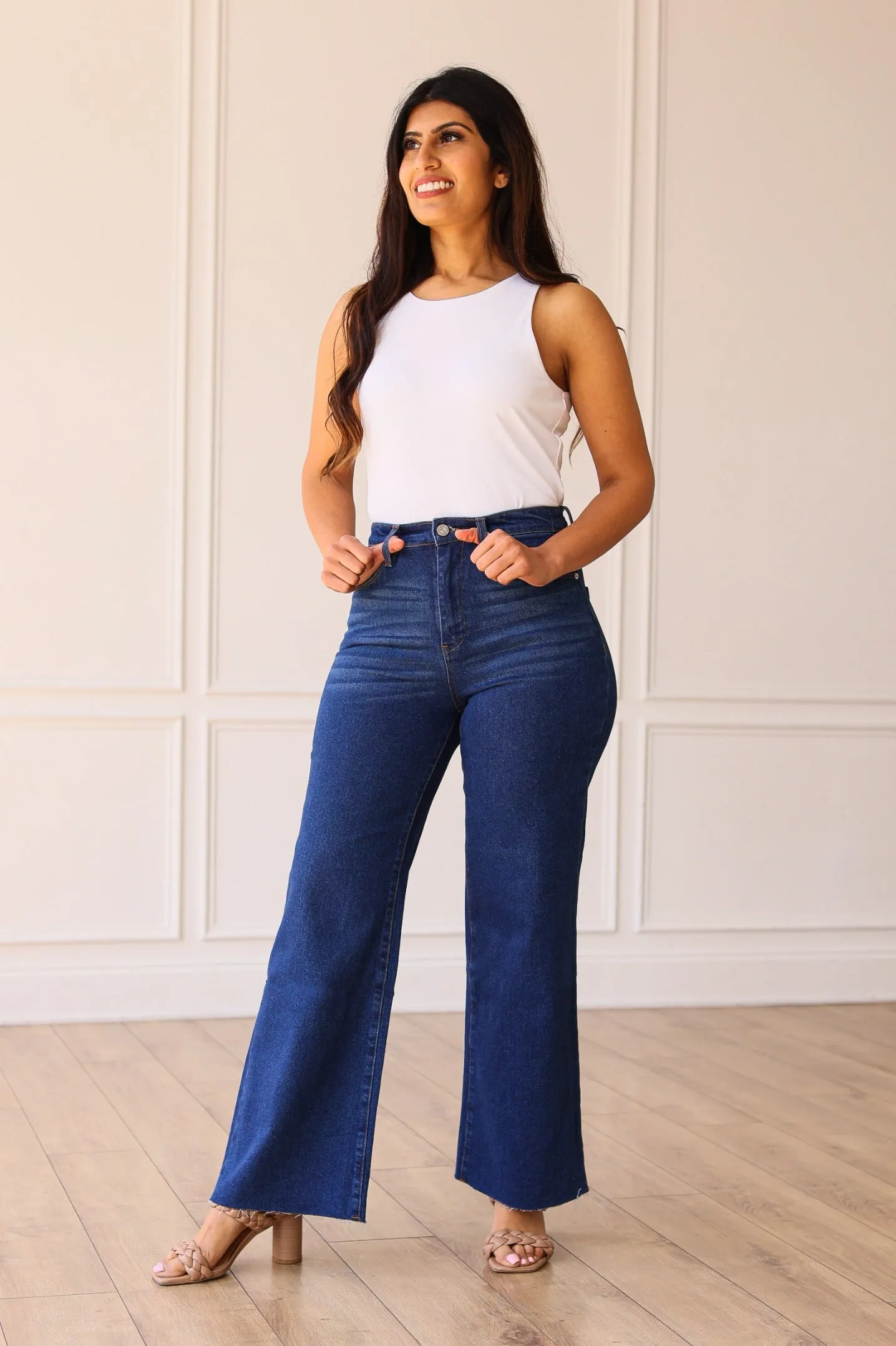 The Dakota True Blue Wide Leg with Fray Hem