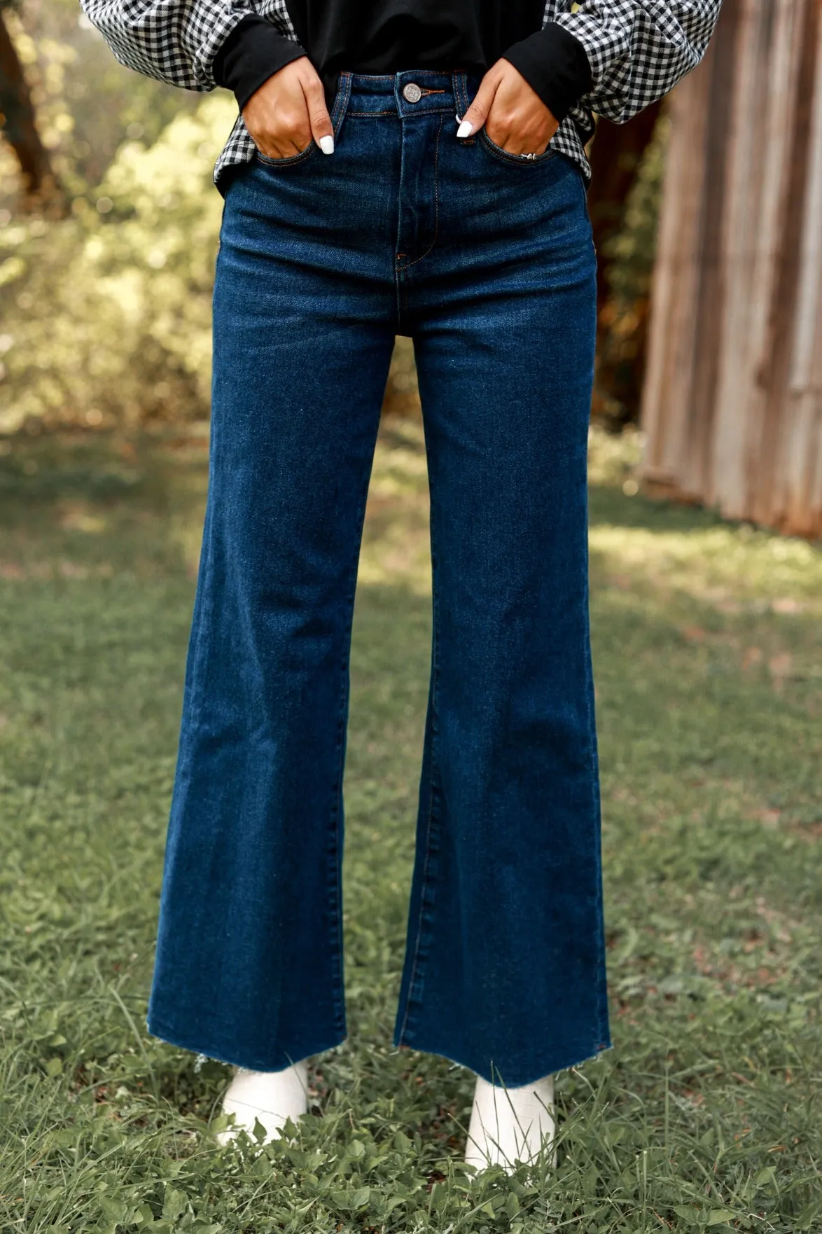 The Dakota True Blue Wide Leg with Fray Hem
